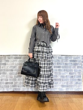 「axes femme（アクシーズファム）のストラップラメリブタンク（タンクトップ）」を使った、まりさん（レディース・157cm）の秋コーディネート