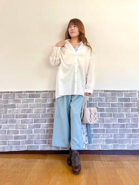 「axes femme（アクシーズファム）のローズレースカップ付きタンク（タンクトップ、ホワイト系）」を使った、まりさん（レディース・157cm）の春コーディネート