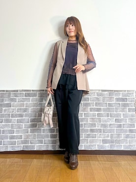 「axes femme（アクシーズファム）のインナー付グラデシアトップス（Tシャツ/カットソー、ブラウン系）」を使った、まりさん（レディース・157cm）の春コーディネート