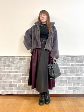 「アイテム（スカート、パープル系）」を使った、まりさん（レディース・157cm）の秋コーディネート