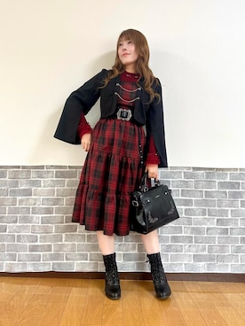 「アイテム（ワンピース/ドレス、レッド系）」を使った、まりさん（レディース・157cm）の秋コーディネート