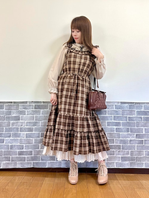 コットンレース使チェックワンピース（ワンピース）｜axes femme