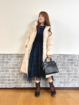 「アイテム（スカート、グリーン系）」を使った、まりさん（レディース・157cm）の秋コーディネート