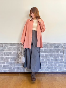 「axes femme（アクシーズファム）のＵＶカットシアーシャツ（シャツ/ブラウス、ピンク系）」を使った、まりさん（レディース・157cm）の春コーディネート