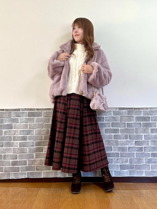 起毛チェック柄ロングスカート（スカート）｜axes femme（アクシーズ