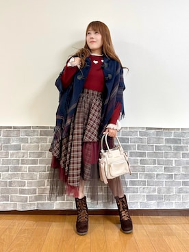 「アイテム（マフラー）」を使った、まりさん（レディース・157cm）の秋コーディネート
