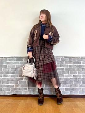 「axes femme（アクシーズファム）のリボン撥水ナイロンポシェット（ショルダーバッグ）」を使った、まりさん（レディース・157cm）の冬コーディネート