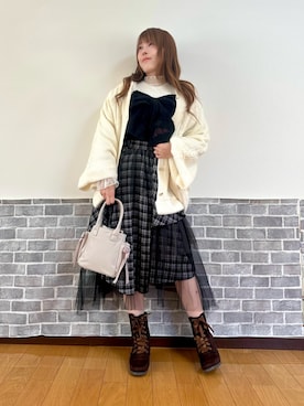 「axes femme（アクシーズファム）のリボン撥水ナイロンポシェット（ショルダーバッグ）」を使った、まりさん（レディース・157cm）の秋コーディネート