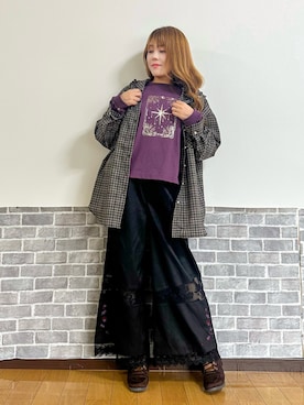 「axes femme（アクシーズファム）のエトワールアソートＰＴロンＴ（Tシャツ/カットソー、パープル系）」を使った、まりさん（レディース・157cm）の秋コーディネート