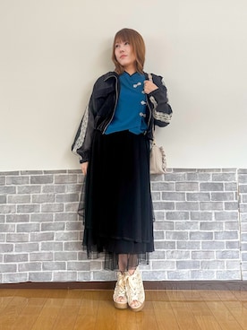 「axes femme（アクシーズファム）のフード付シアブルゾン（ブルゾン、ブラック系）」を使った、まりさん（レディース・157cm）の春コーディネート