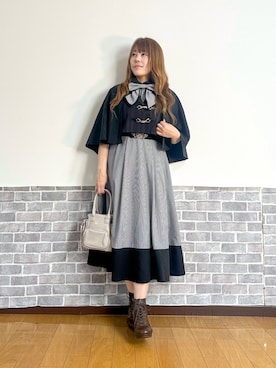 「axes femme（アクシーズファム）のビット付ケープＪＫ（その他アウター、ブラック系）」を使った、まりさん（レディース・157cm）の春コーディネート