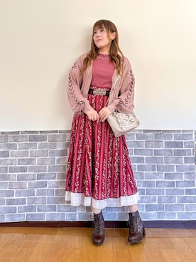 「axes femme（アクシーズファム）の接触冷感チュールメロープルオーバー（Tシャツ/カットソー、ピンク系）」を使った、まりさん（レディース・157cm）の春コーディネート