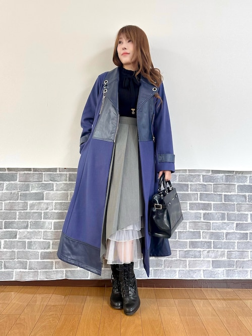 セール】チェーン付異素材切替コート（ダッフルコート）｜axes femme