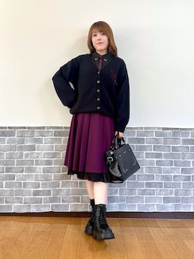 「アイテム（スカート、パープル系）」を使った、まりさん（レディース・157cm）の秋コーディネート