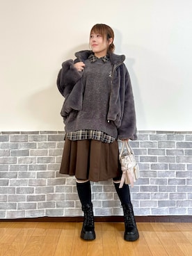 「アイテム（チュニック）」を使った、まりさん（レディース・157cm）の冬コーディネート