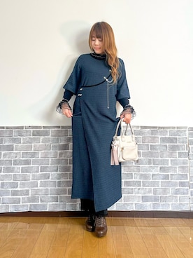 「axes femme（アクシーズファム）の格子ラメチュールメロープルオーバー（Tシャツ/カットソー、ブラック系）」を使った、まりさん（レディース・157cm）の春コーディネート