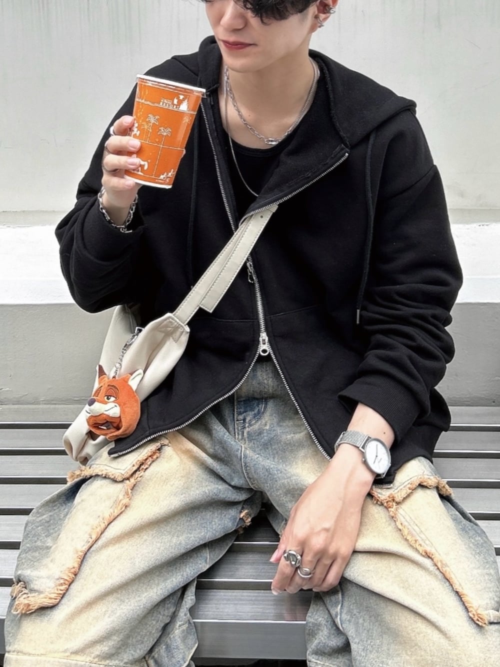 ストリートファッション XU grunge cargo denim pants カーゴパンツ  
