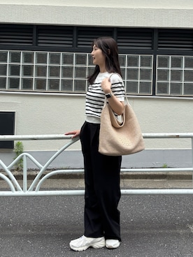 「russet（ラシット）のナイロンラフィアワンショルダーバッグ（ショルダーバッグ、ホワイト系）」を使った、hiyoriさん（レディース・156cm）の夏コーディネート