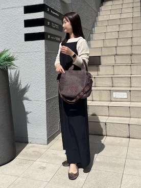 「russet（ラシット）のナイロンラフィア2WAYトートバッグ（トートバッグ、ブラウン系）」を使った、hiyoriさん（レディース・156cm）の春コーディネート