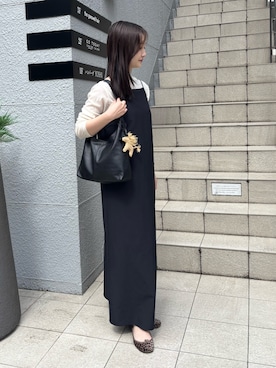 「russet（ラシット）のレザーホーボーバッグ M（ショルダーバッグ、ブラック系）」を使った、hiyoriさん（レディース・156cm）の春コーディネート