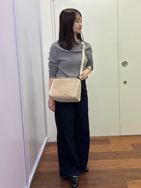 「russet（ラシット）のナイロンラフィアショルダーバッグ（ショルダーバッグ、ホワイト系）」を使った、hiyoriさん（レディース・156cm）の春コーディネート
