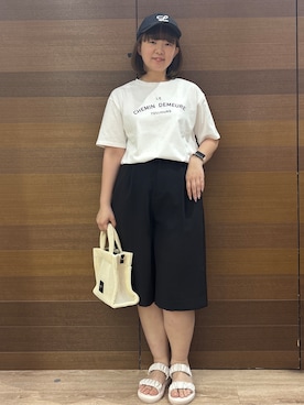 「OPAQUE.CLIP（オペークドットクリップ）のロゴデニムキャップ（キャップ、ブラック系）」を使った、yumeさん（レディース・159cm）の春コーディネート