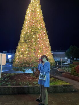 「RETRO GIRL（レトロガール）のカラーモヘアビッグガーデ（カーディガン/ボレロ、ブルー系）」を使った、asukaさん（レディース・150cm）の秋コーディネート