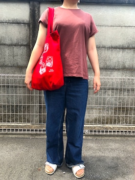 「アイテム（エコバッグ/サブバッグ、レッド系）」を使った、popoさん（レディース・159cm）の夏コーディネート