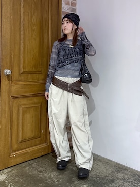 「X-girl（エックスガール）のORNAMENT LOGO MESH TOP（Tシャツ/カットソー、グレー系）」を使った、megumiさん（レディース・153cm）の春コーディネート