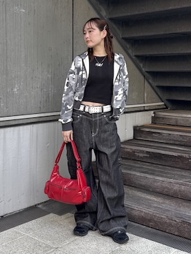 「X-girl（エックスガール）のONE POINT LOGO S/S BABY TEE（Tシャツ/カットソー、ブラック系）」を使った、megumiさん（レディース・153cm）の春コーディネート