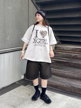 「X-girl（エックスガール）のFADED I LOVE X-GIRL S/S BIG TEE DRESS（ワンピース、グレー系）」を使った、megumiさん（レディース・153cm）の春コーディネート