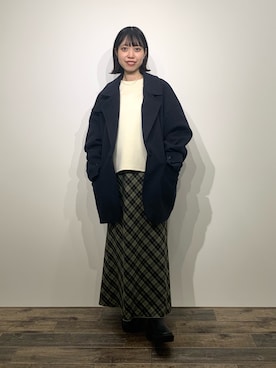 「KBF（ケイビーエフ）のアイテム（ステンカラーコート）」を使った、mikiさん（レディース・155cm）の秋コーディネート