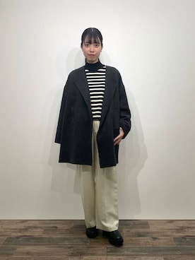 「アイテム（ノーカラーコート）」を使った、mikiさん（レディース・155cm）の秋コーディネート