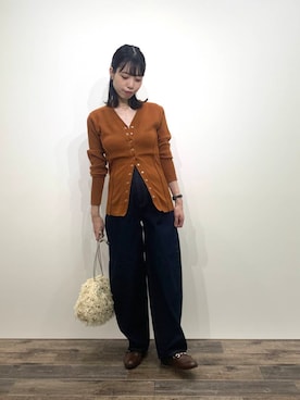 「SENSE OF PLACE by URBAN RESEARCH（センスオブプレイスバイアーバンリサーチ）のパッチワークVネックカーディガン（カーディガン/ボレロ）」を使った、mikiさん（レディース・155cm）の秋コーディネート