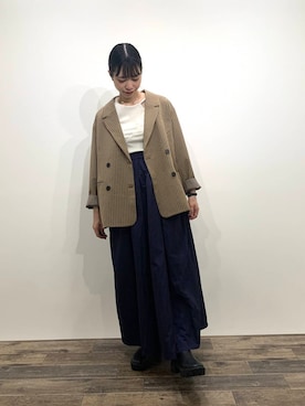 「アイテム（その他アウター、ブラウン系）」を使った、mikiさん（レディース・155cm）の秋コーディネート