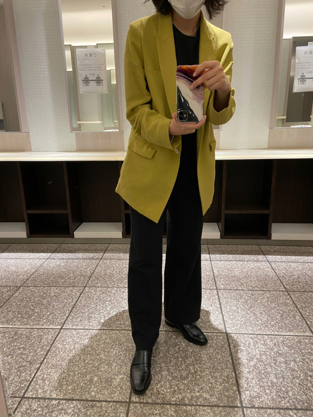 「ジャケット、ootd、今日のコーデ、オトナカジュアル、秋コーデ、お洒落さんとつながりたい、秋服準備はじめました」｜「ICBのアイテム（テーラードジャケット、イエロー系）」を使った、kiy さん（レディース・162cm）の秋コーディネートの1枚目の写真