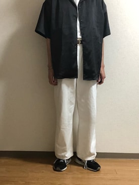 「GU（ジーユー）のアイテム（デニムパンツ、ホワイト系）」を使った、ひゅうくんさん（メンズ・177cm）の夏コーディネート