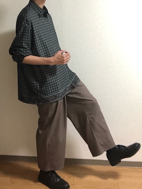 「RAGEBLUE（レイジブルー）のラグイージー/コモン柄パネルシャツ/261705（シャツ/ブラウス、グリーン系）」を使った、ひゅうくんさん（メンズ・177cm）の夏コーディネート