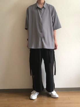 「Loose/ルース（ルース）のドレープトロミ ハーフボウタイシャツ（シャツ/ブラウス、グレー系）」を使った、ひゅうくんさん（メンズ・177cm）の夏コーディネート