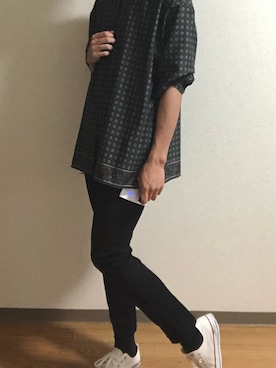 「RAGEBLUE（レイジブルー）のラグイージー/コモン柄パネルシャツ/261705（シャツ/ブラウス、グリーン系）」を使った、ひゅうくんさん（メンズ・177cm）の夏コーディネート