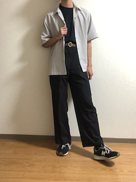 「GU（ジーユー）のアイテム（スラックス、ブラック系）」を使った、ひゅうくんさん（メンズ・177cm）の夏コーディネート