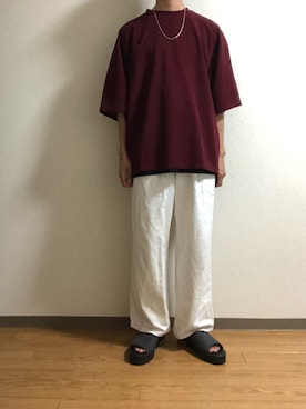 「GU（ジーユー）のアイテム（デニムパンツ、ホワイト系）」を使った、ひゅうくんさん（メンズ・177cm）の夏コーディネート