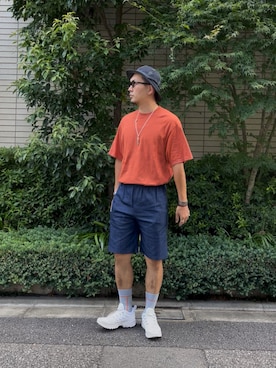 「アイテム（ソックス/靴下、ブルー系）」を使った、8ight ㉝ on1さん（メンズ・187cm）の夏コーディネート