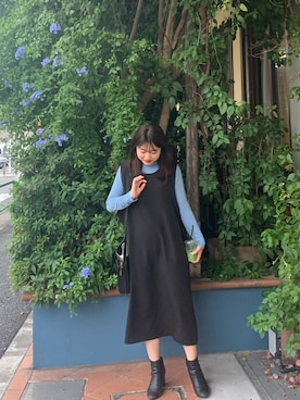 「韓国好きな人と繋がりたい」｜「アイテム（ワンピース/ドレス）」を使った、ななさん（レディース・157cm）の秋コーディネート