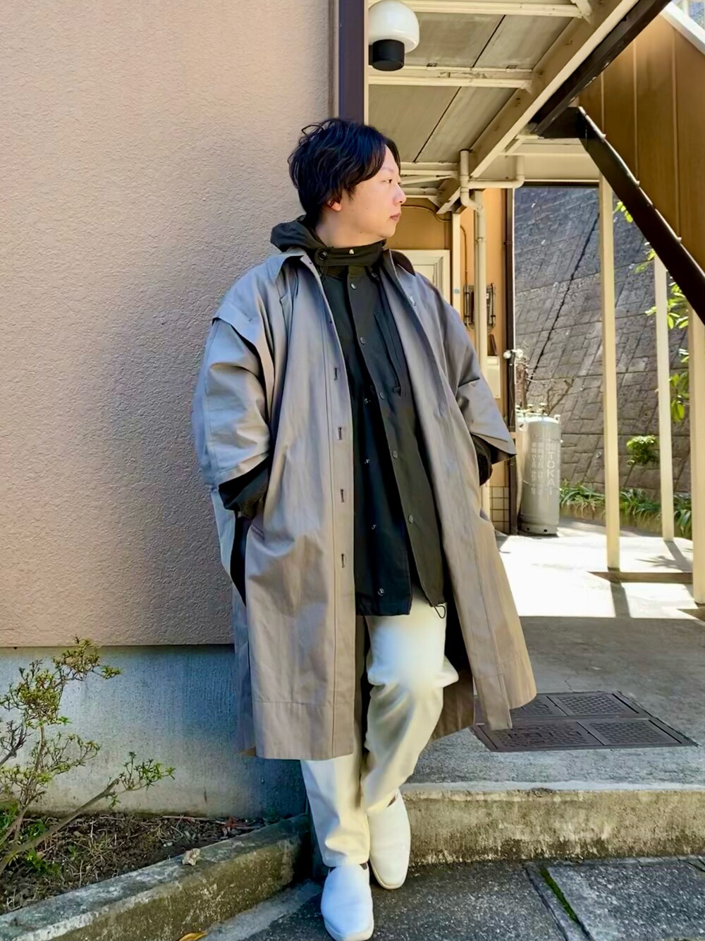 「パーカー、ほめられ本命コーデ、春、オーバーサイズ、レイヤードスタイル」｜「Barbourのアイテム（ブルゾン、グリーン系）」を使った、mrkwさん（メンズ・165cm）の冬コーディネートの1枚目の写真