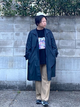 「NIKE」｜「アイテム（ステンカラーコート）」を使った、mrkwさん（メンズ・165cm）の冬コーディネート