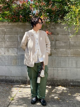 「COS（コス）のアイテム（ノーカラージャケット）」を使った、mrkwさん（メンズ・165cm）の春コーディネート