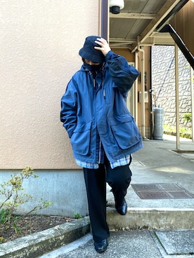 「MB（エムビー）のアイテム（帽子）」を使った、mrkwさん（メンズ・165cm）の冬コーディネート