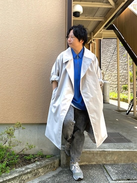 「アイテム（トレンチコート、ホワイト系）」を使った、mrkwさん（メンズ・165cm）の冬コーディネート