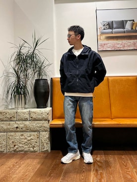 「EKAL（エカル）のアイテム（ナイロンジャケット）」を使った、奥田　集さん（メンズ・170cm）の冬コーディネート